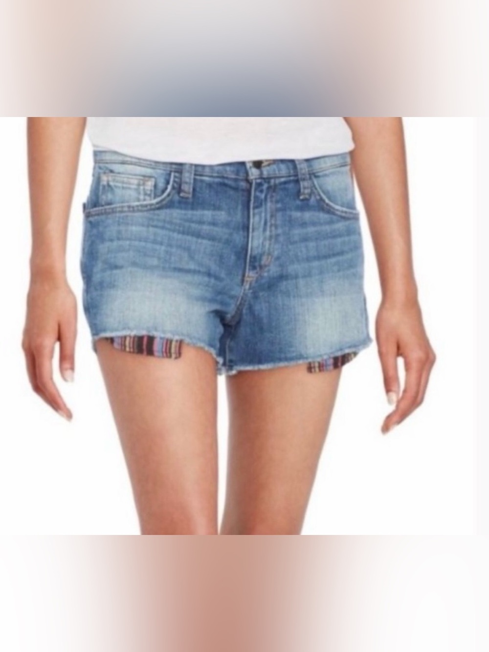 Joe's Jeans Blue Denim Frayed Short Shorts with Multicolor Trim
